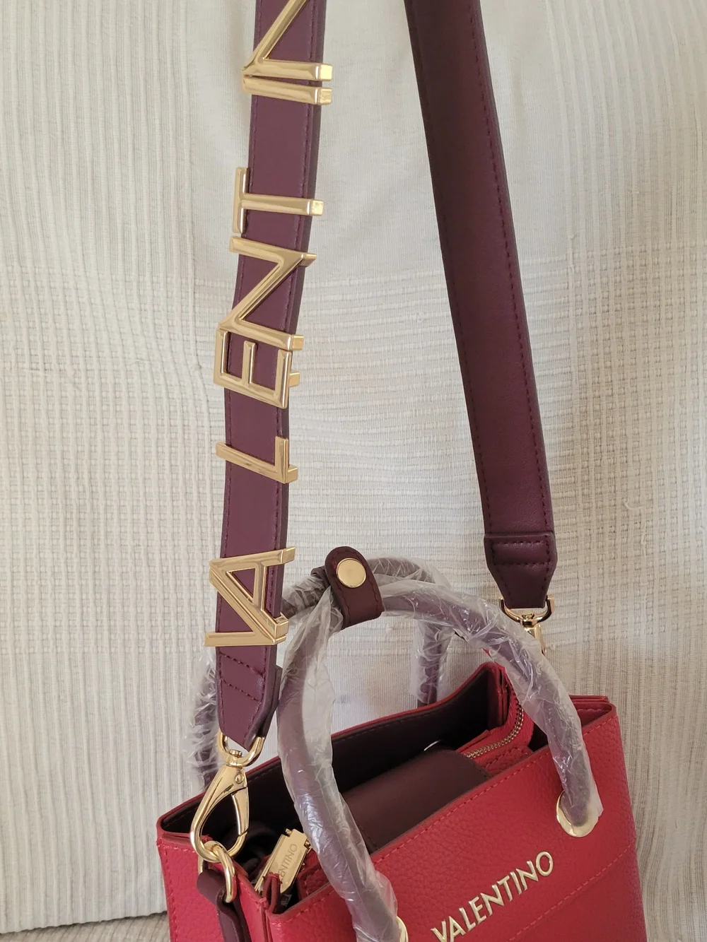 Valentino Medium Red Leather Top-Handle Bag with Logo Strap